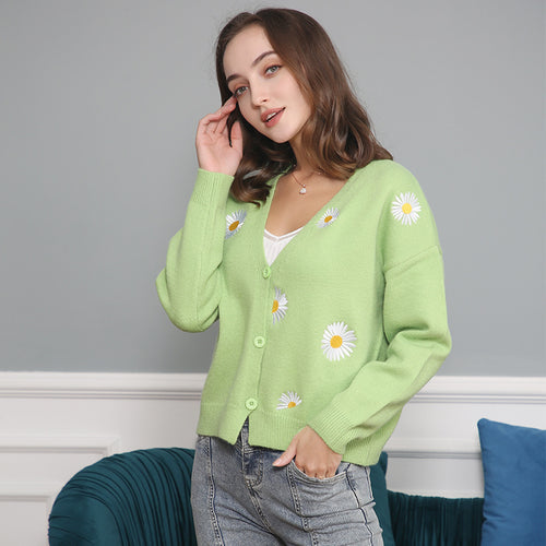 Knit jacket for women with floral pattern and V-neck Amarae