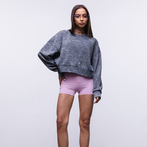 Short sweatshirt for women with wide sleeves and a trendy wash effect Amarae