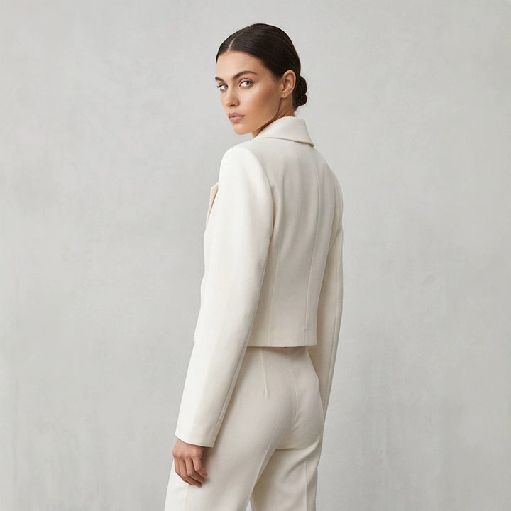 Women's Short Tailored Double-Breasted Shawl Collar Blazer with Emphasized Shoulder Area Amarae