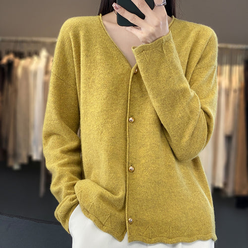 Ladies Elegant Cardigan with golden buttons and structured design Amarae