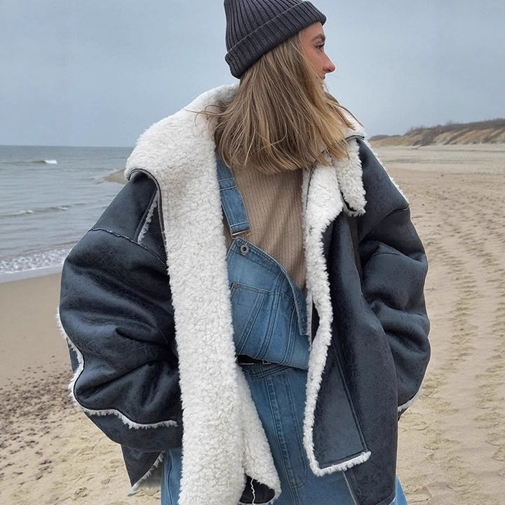 Women's Oversize Pilot Jacket in Vintage Look with Sherpa Lining and Contrast Trimmings Amarae