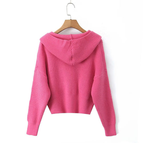 Ladies casual knitted vest with hood and practical pockets Amarae