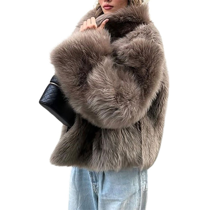 Ladies Faux Fur Jacket with Voluminous Collar Lune London