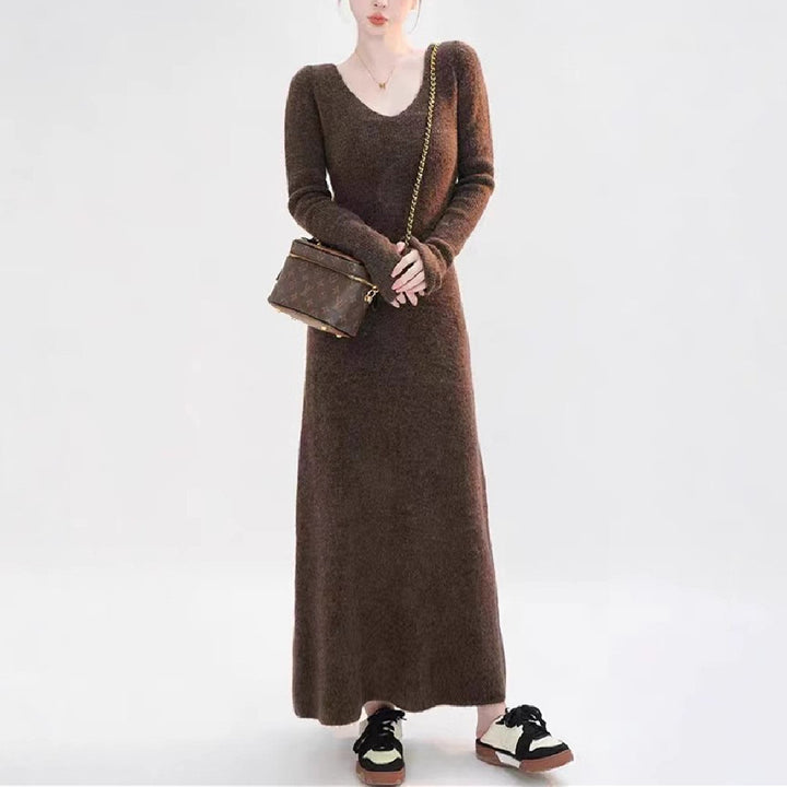 Robe en tricot pour femme avec décolleté en V et manches longues Chic & Stil