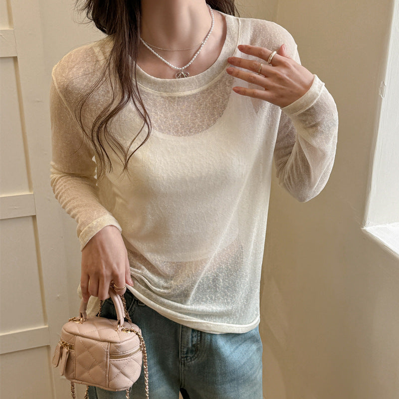Women's Long Sleeve Shirt Made of Light Transparent Material with Elegant Draping Lune London