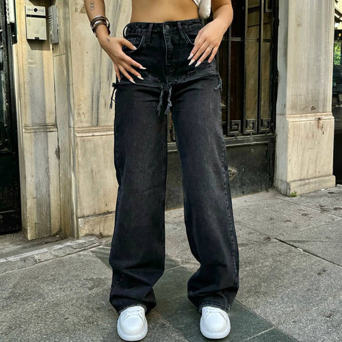 High-waisted women's jeans with wide legs and tie belt Amarae