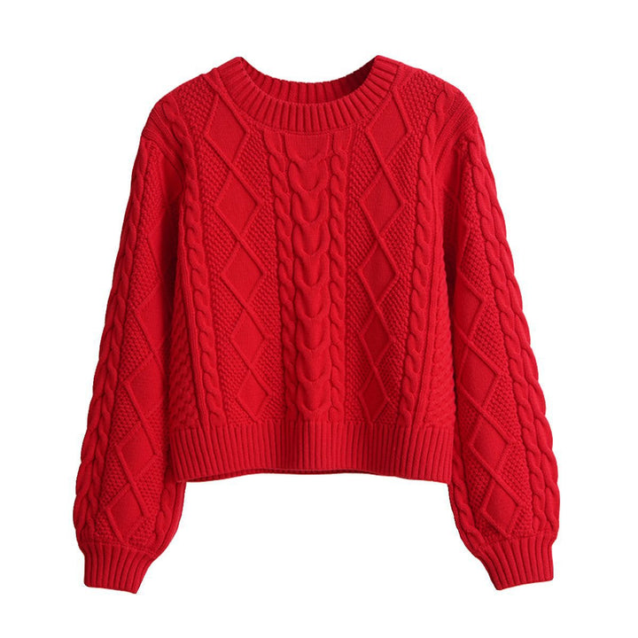 Thick knit sweater for women with a creative cable pattern and wide sleeves Lune London