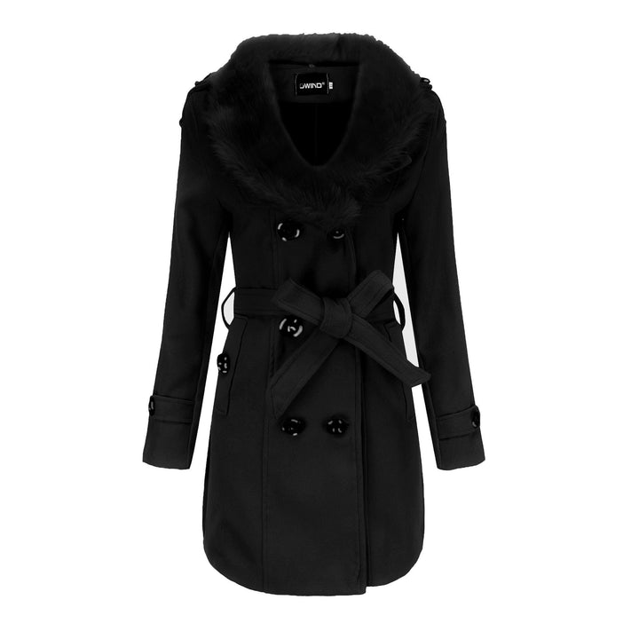 Trendy women's coat with removable faux fur collar and elegant waist Lune London