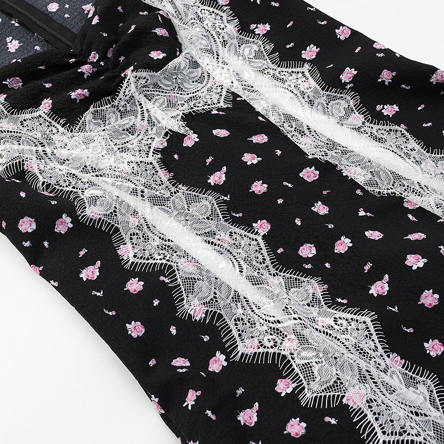 Ladies max dress with lace insert, long sleeves and floral all-over print Amarae