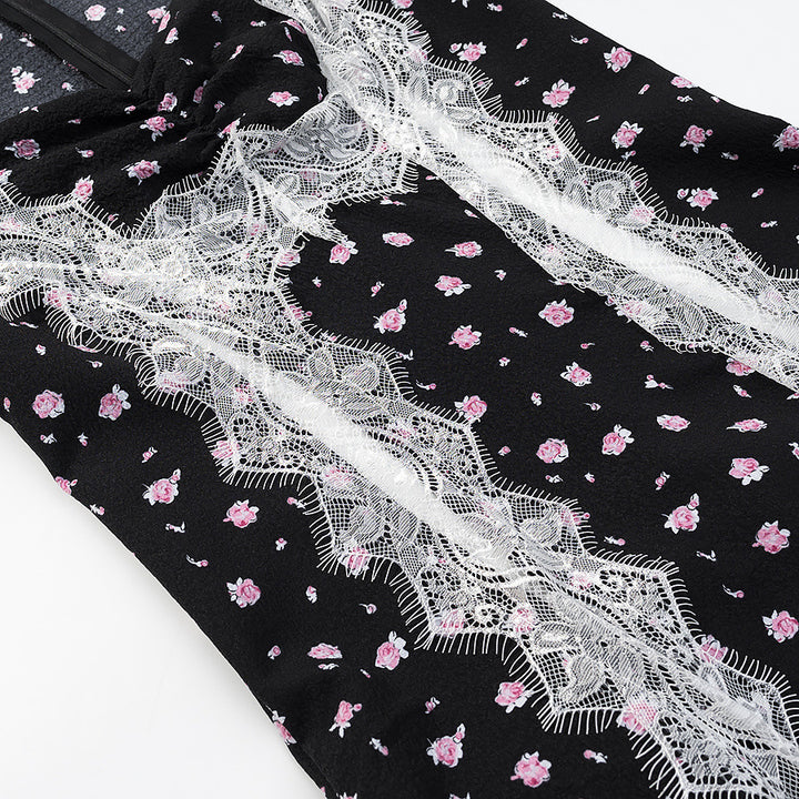 Ladies max dress with lace insert, long sleeves and floral all-over print Amarae