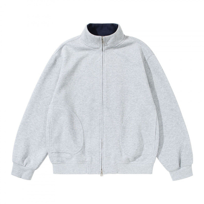 Unisex sweatshirt jacket with stand-up collar, oversized fit and round in-seam pockets Amarae