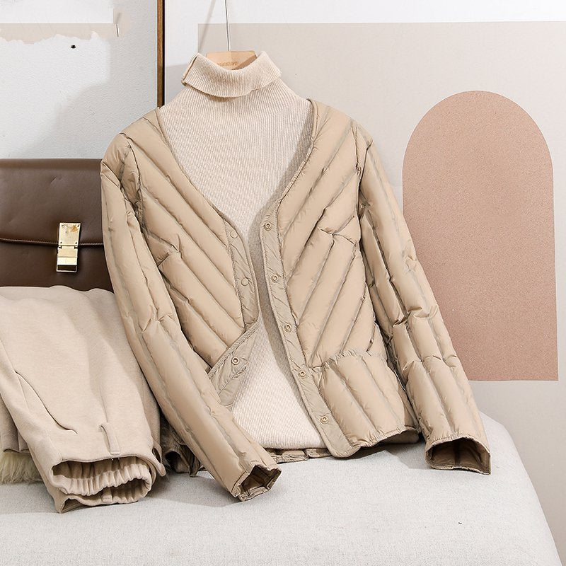 Women's Ultra-light Quilted Cardigan Jacket with V-neck and Snap Button Closure Amarae
