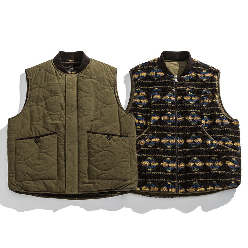 Unisex Reversible Quilted Vest with Jacquard Fleece and Patch Pockets Amarae