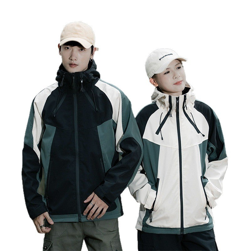Technical outdoor jacket for men with waterproof properties and an adjustable hood Lune London