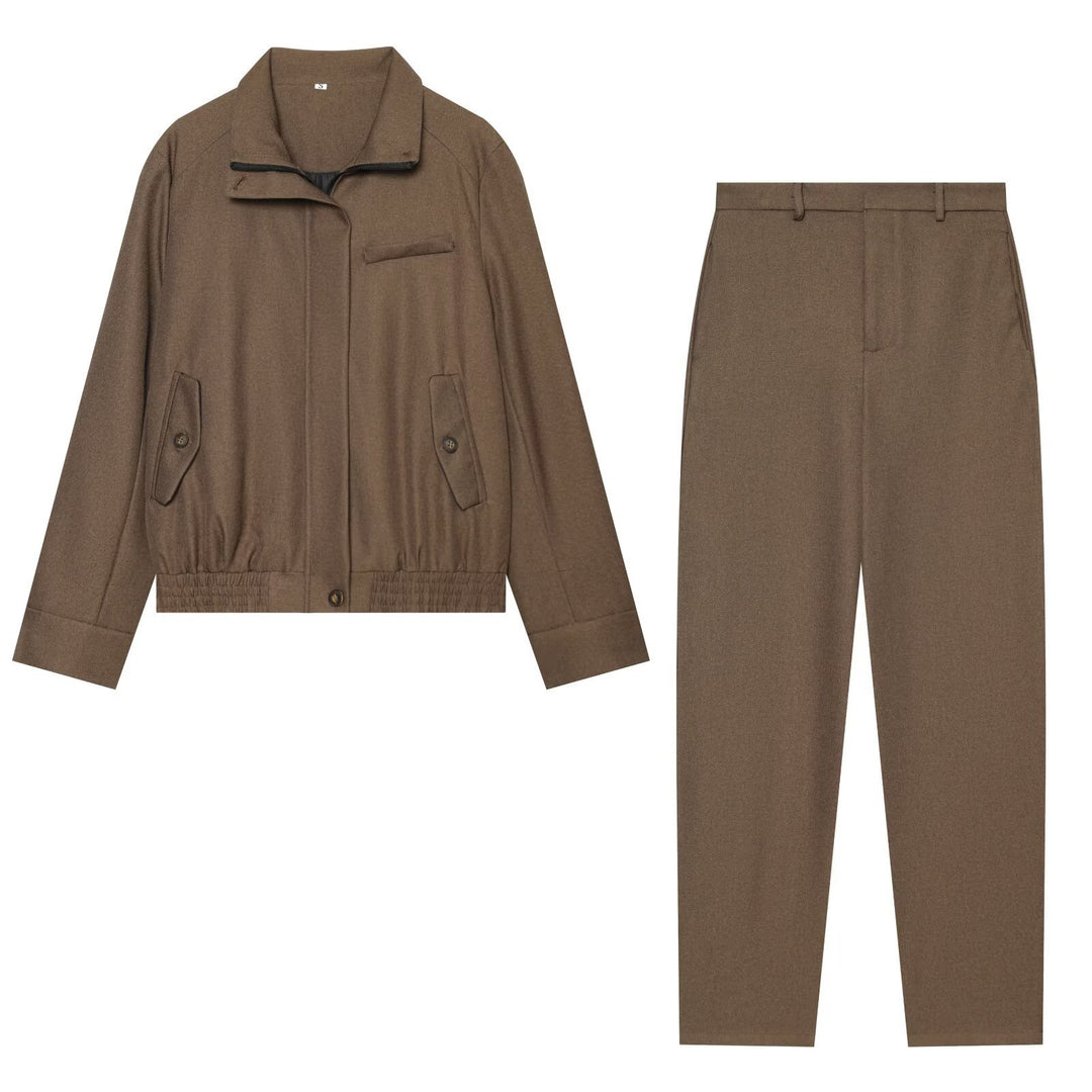 Women's high-waisted tapered wool-look fabric trousers with crease and slim ankle fit Amarae