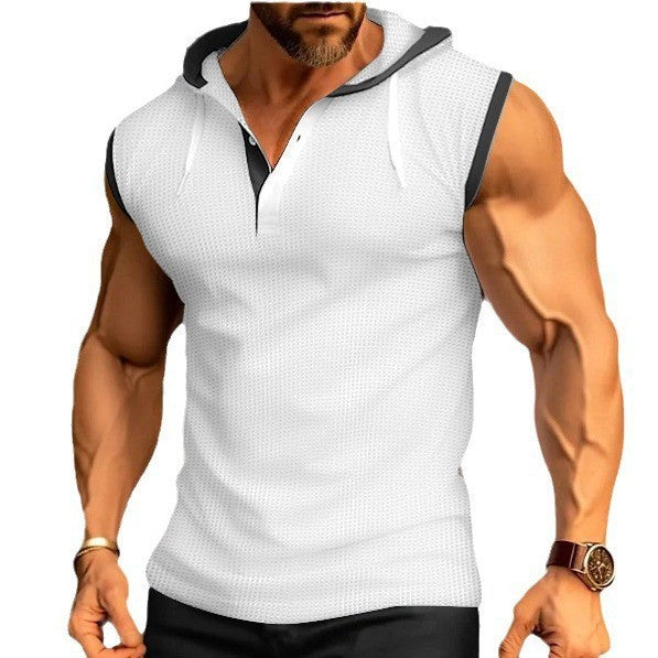 Sleeveless polo for men with modern cut and practical hood Amarae