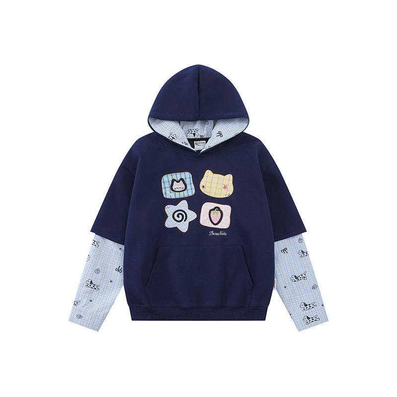 Women's hooded sweatshirt with layered look, kangaroo pocket and playful patch applications Amarae