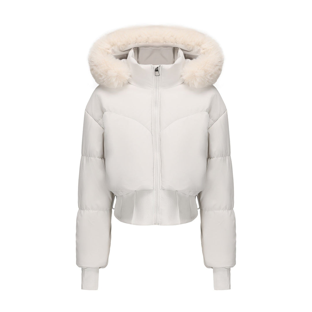 Lune London | Ladies Cropped Down Jacket with Removable Hood and Faux Fur Trim