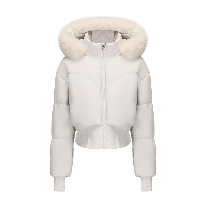 Lune London | Ladies Cropped Down Jacket with Removable Hood and Faux Fur Trim