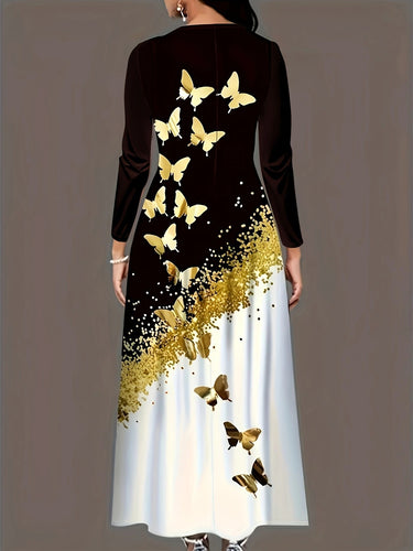 Maxi dress for ladies with an elegant butterfly design and gold accents Amarae