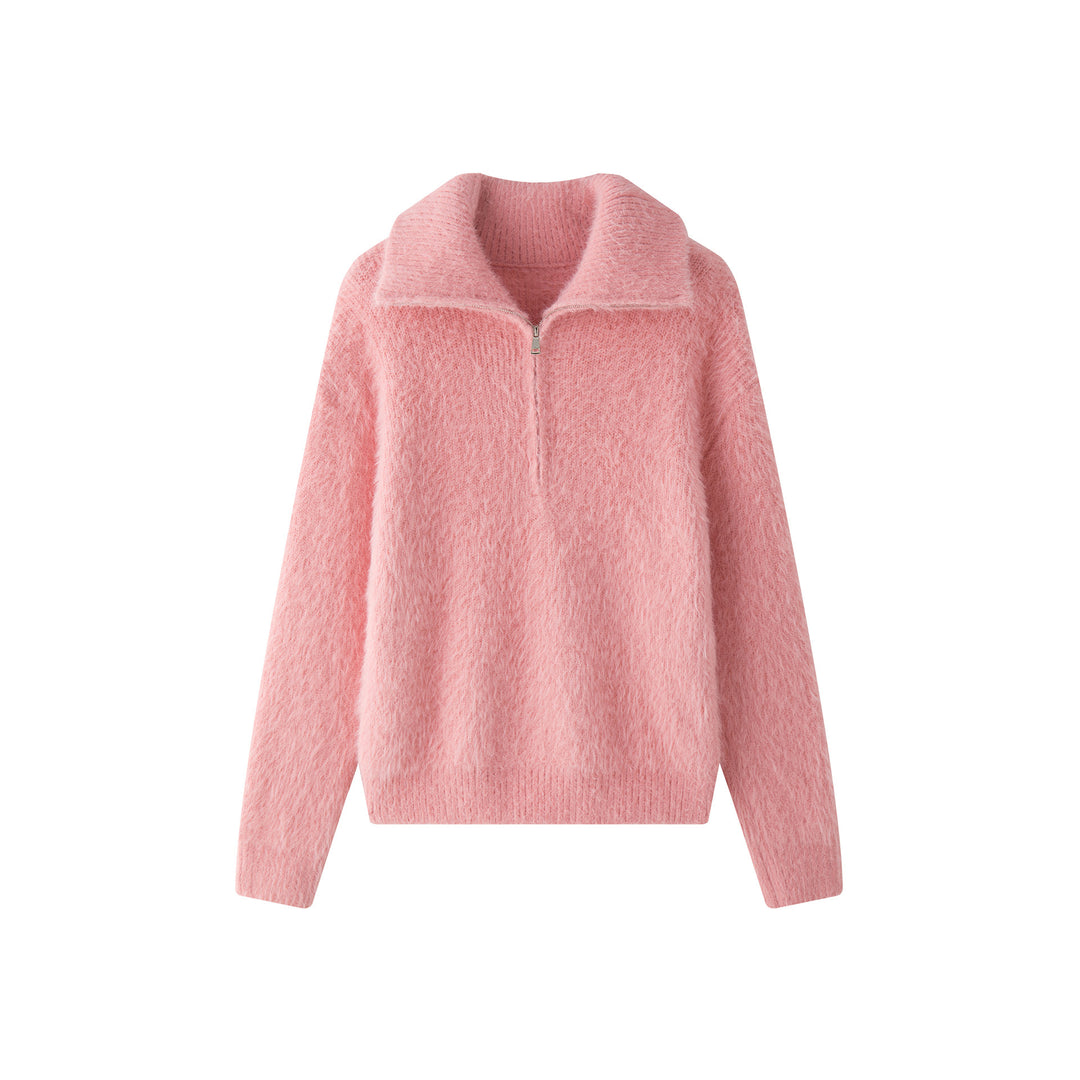 Women's fluffy stand-up collar sweater with half zipper Amarae
