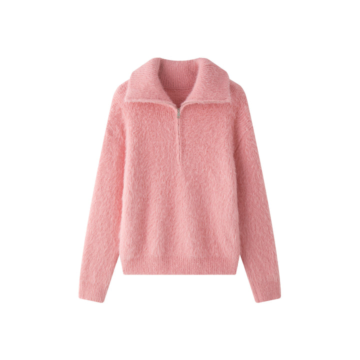 Women's fluffy stand-up collar sweater with half zipper Amarae