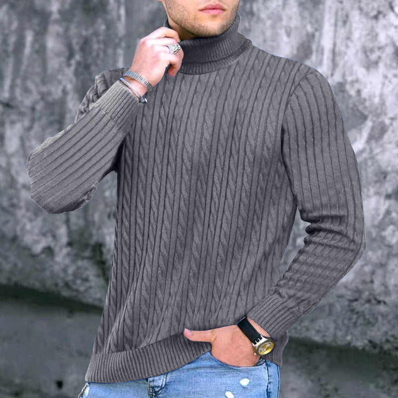 Men's Elegant Turtleneck Sweater with Exquisite Cable Knit Texture Lune London