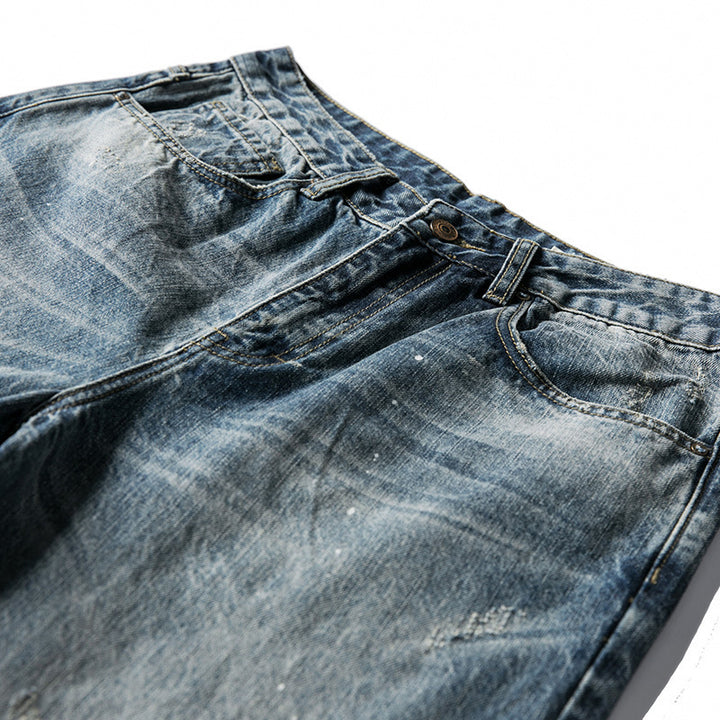 Men's Wide Baggy Jeans with Used Wash, Paint Splatter Effect and Relaxed Silhouette Amarae