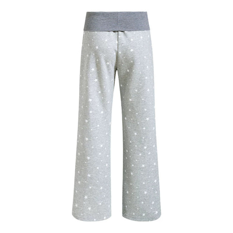 Women's lounge pants with wide leg, high ribbed waistband and star print Amarae