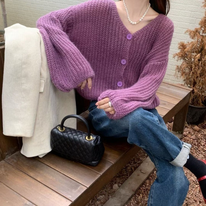 Cardigan décontracté pour femmes en maille épaisse avec des boutons pratiques Chic & Stil
