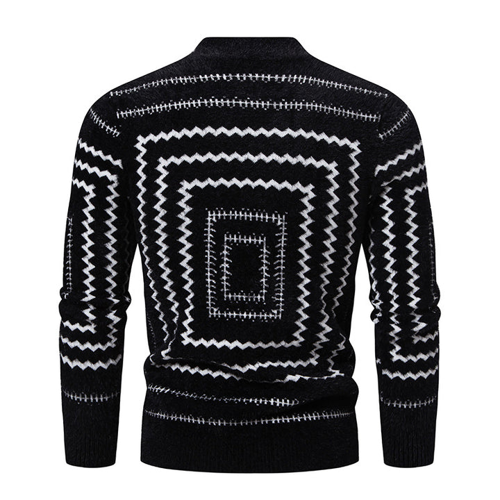 Lune London geometric pattern high collar knit sweater for women