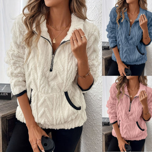 Ladies comfortable hoodie with high zip and practical pockets Amarae