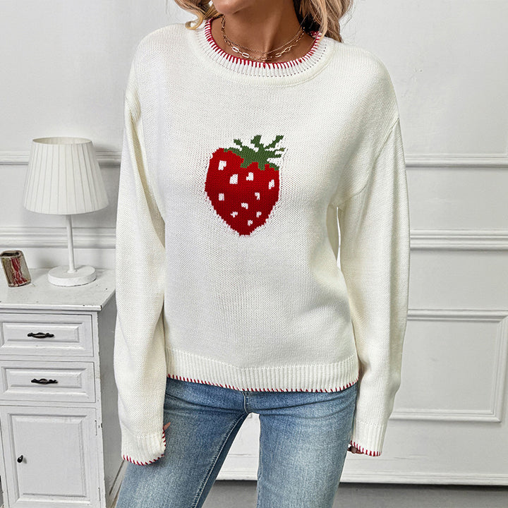 Women's sweater with strawberry pattern and ribbed details Lune London