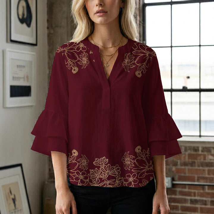 Ladies blouse with voluminous ruffled sleeves and floral print Lune London