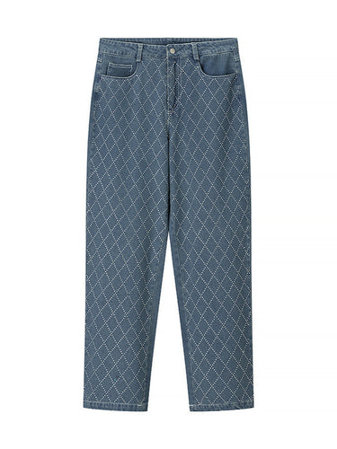 High-waisted jeans for women with a modern plaid pattern Amarae