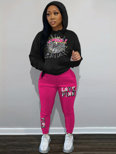Women's hoodie and jogger pants set with creative spider web pattern Amarae