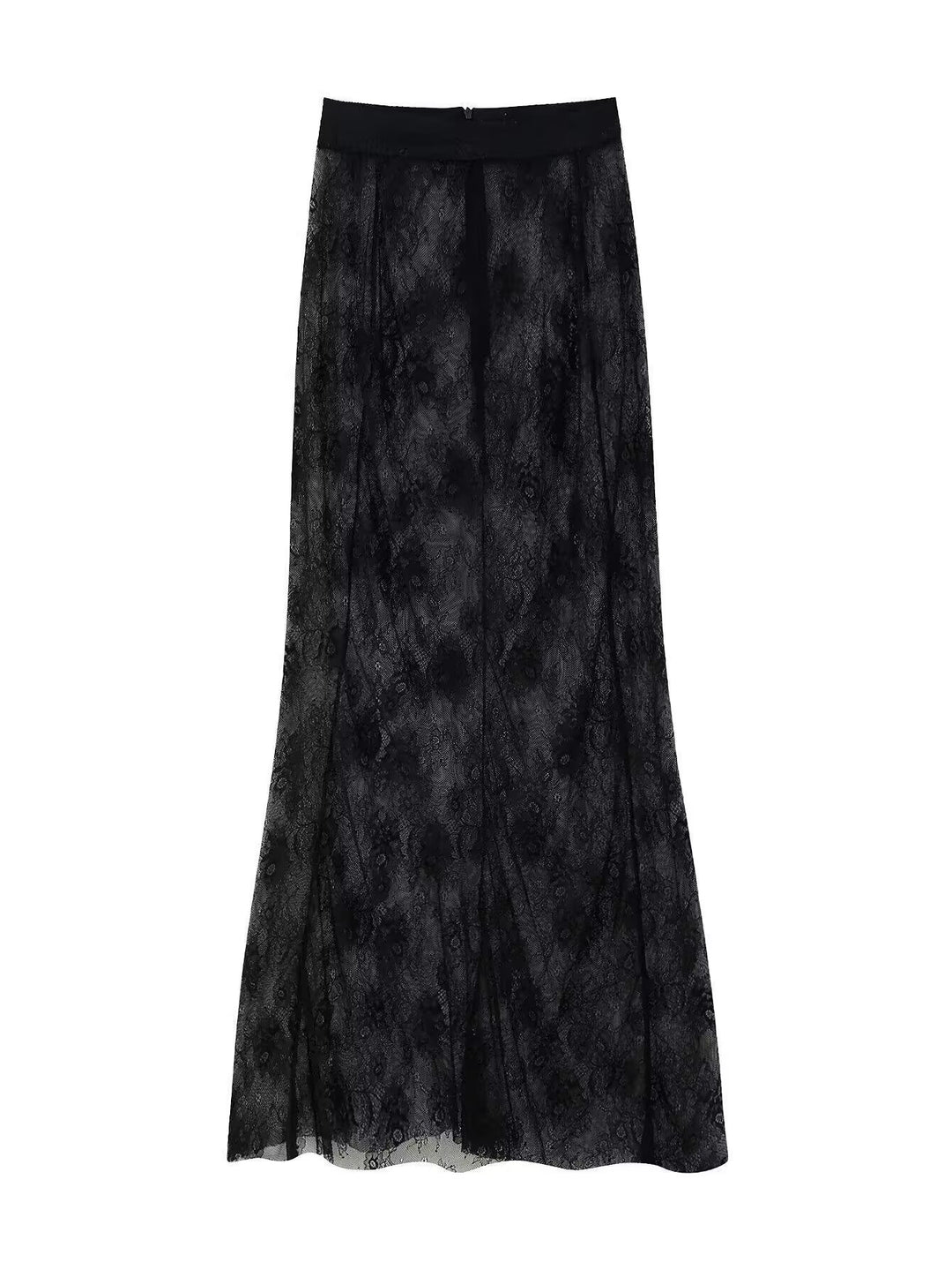 Women Long Lace Maxi Skirt with Elastic Band and Transparent Insert Amarae
