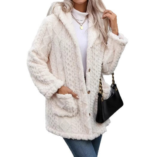 Ladies comfortable and soft plush jacket with hood and pockets Lune London