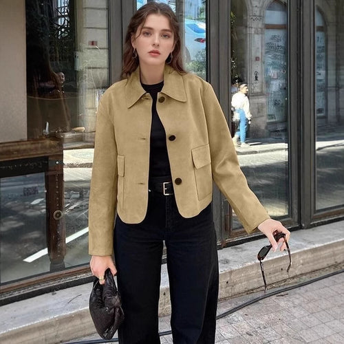 Trendy women's suede jacket with practical pockets Amarae