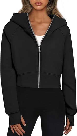 Ladies Crop Sweat Jacket with Zipper and Hood Lune London