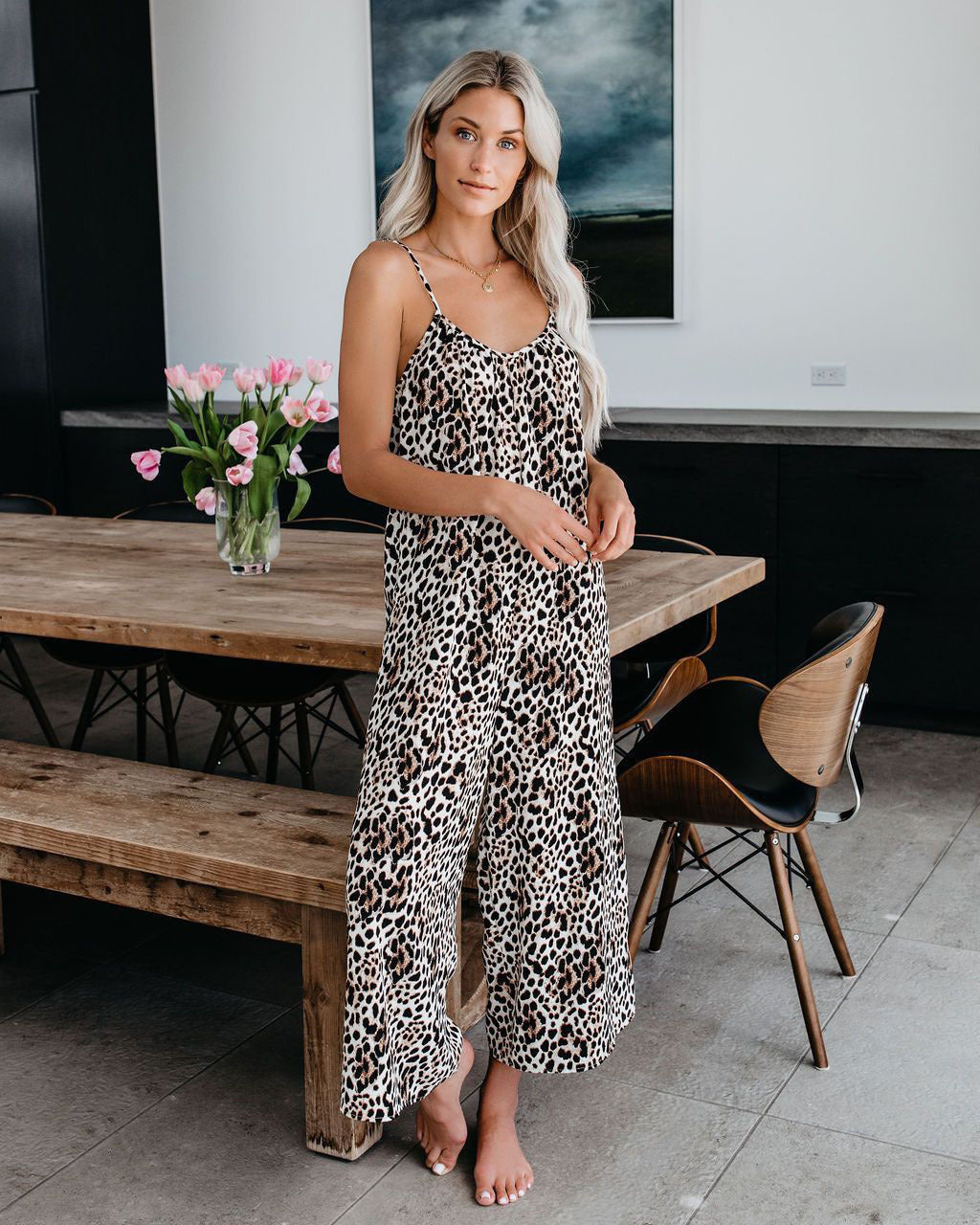 Ladies elegant jumpsuit with spaghetti straps and wide legs Lune London