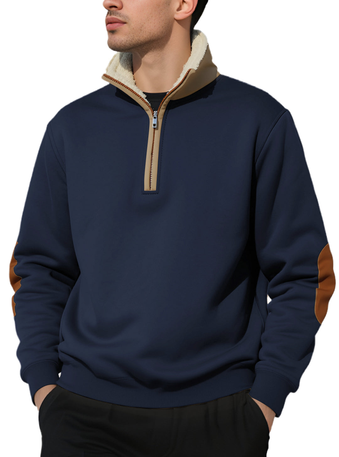 Fleece sweater for men with a high collar and stylish contrasting details Lune London