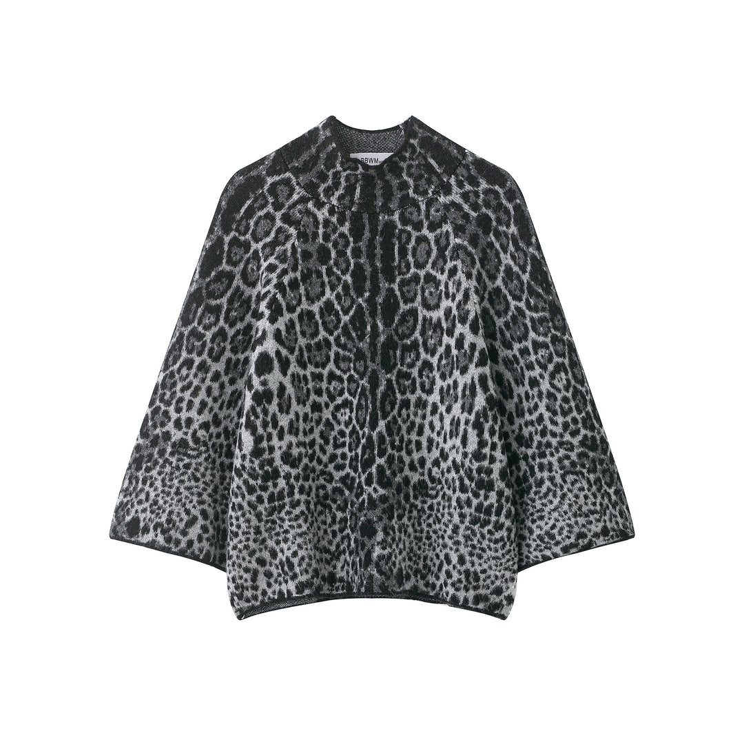 Women Cape-Poncho with Leopard Jacquard and Stand-up Collar Amarae