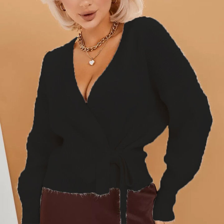 Women's cardigan to tie with deep V-neck and belt Lune London