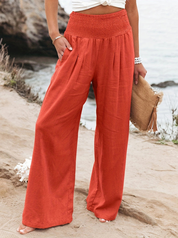 Summer wide-leg pants for women with elastic waist and elegant draping Lune London