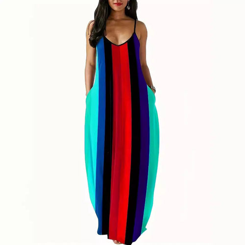Maxi dress for women with plunging V-neck and elegant striped pattern Amarae