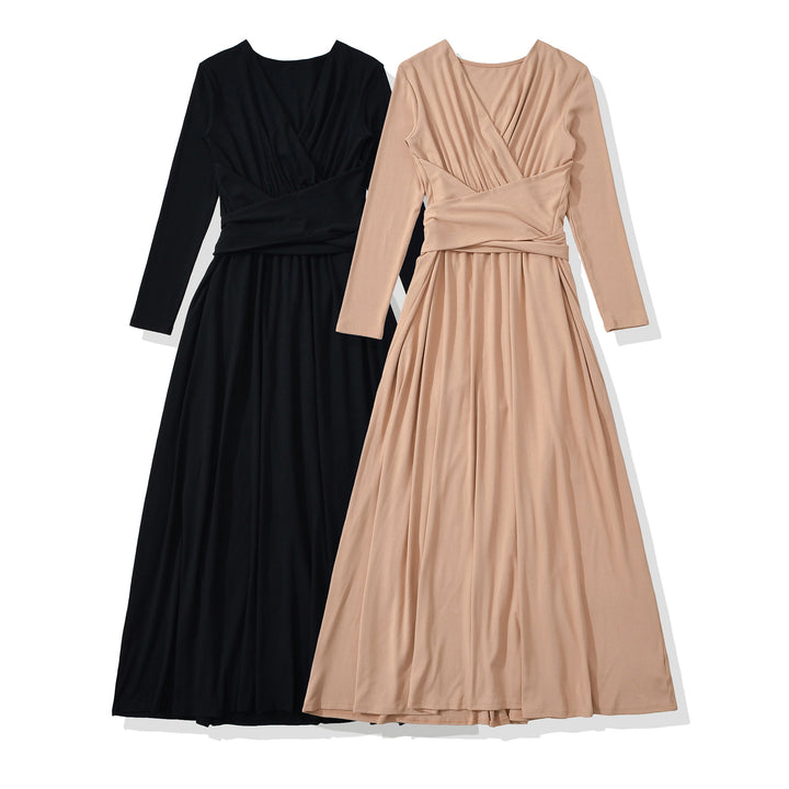Women's Maxi Wrap Dress with Tailored Wrap Section and Long Sleeves Amarae