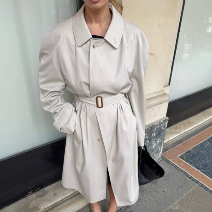 Women's mid-length trench coat in cocoon cut with belt and raglan sleeves Amarae