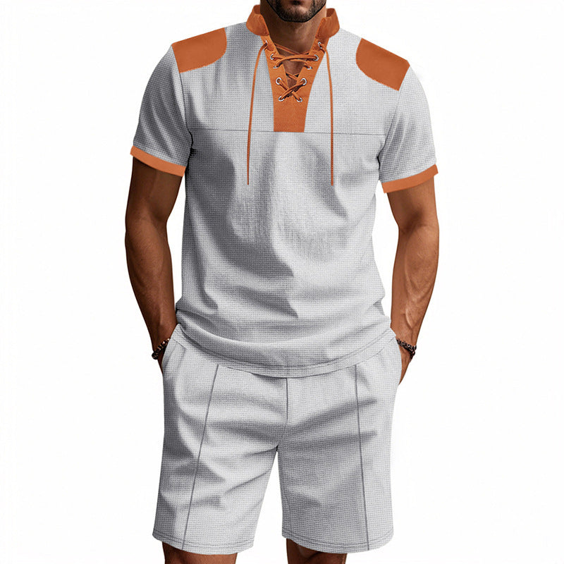 Men's polo shirt with a unique lacing design and matching shorts Lune London