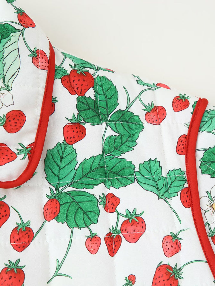 Elegant quilted jacket for women with strawberry pattern and large pockets Lune London